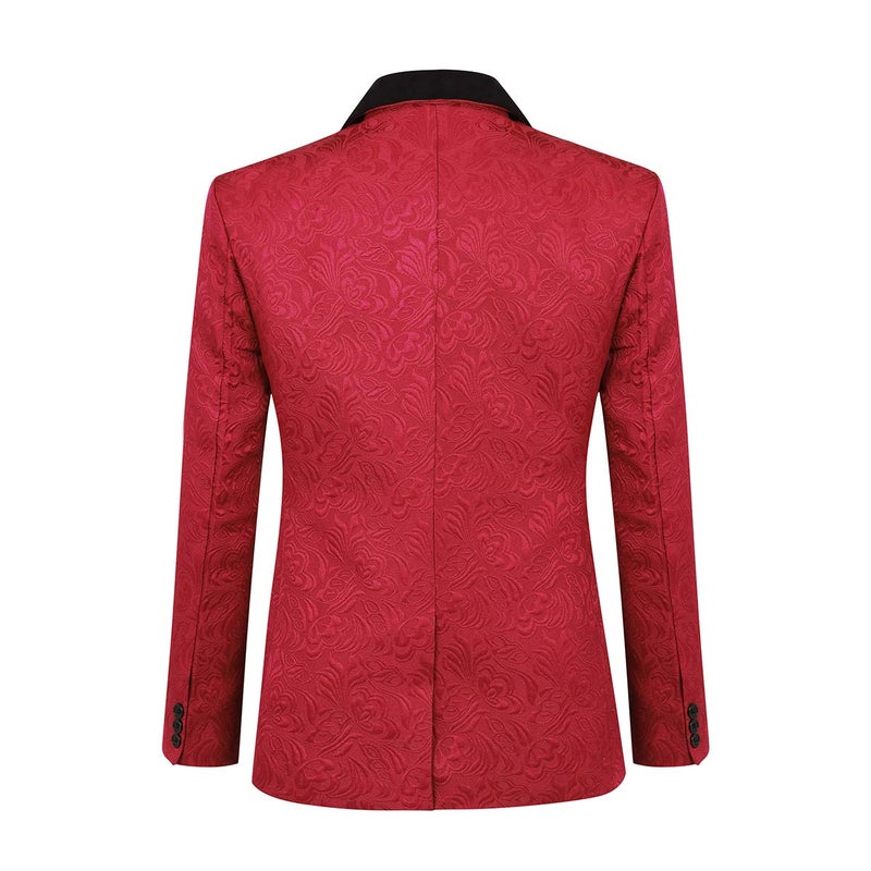 YFFUSHI Men's 3 Piece Suit Slim Fit Jacquard Tuxedo 1 Button Shawl Collar Blazer Vest & Pants for Wedding Formal Prom Red - Image 2